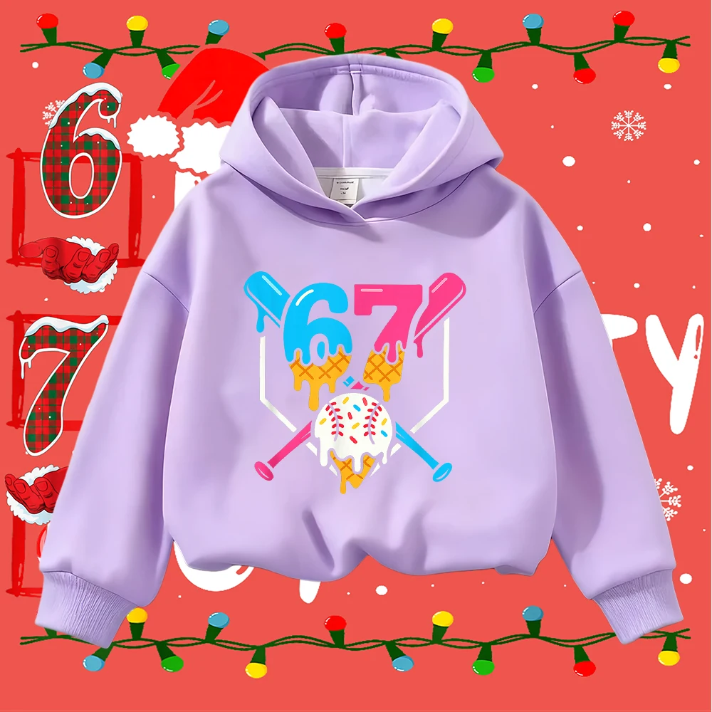 Felpa natalizia per bambini 67 Gelato Mazza da baseball Stampa Bambino Ragazzi Ragazze Inverno Casual Pullover a maniche lunghe Top
