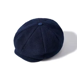 Badbowl Handmade Plant Indigo Blue Dyed Kendo Octagonal Hat Original Design Unisex Retro Casual Cap Mens British Newsboy Hat Man