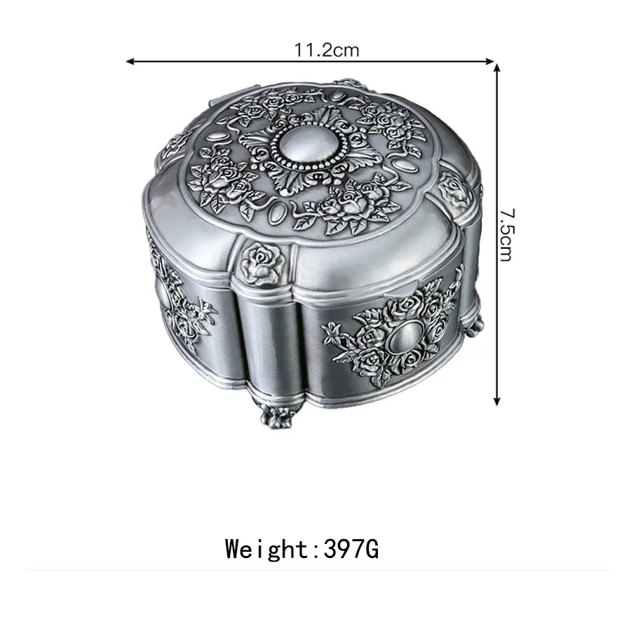 Vintage Metal Small Trinket Organizer Ring Box Case with Rose Pattern Jewelry Storage Box for Ring Keepsake Box for Girls