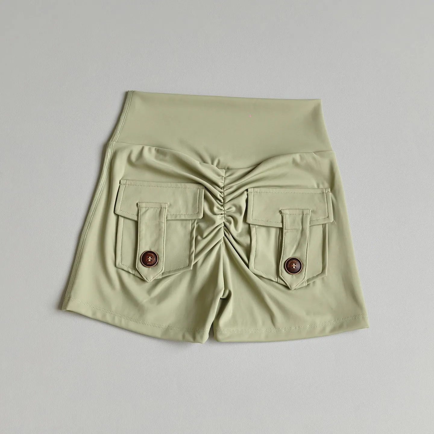 Pfirsichfarbene Dreiviertel-Sporthose mit Taschen, Po-Formende Enge Yoga-Shorts, Atmungsaktive Schnelltrocknende Fitness-Hotpants – Detail 5