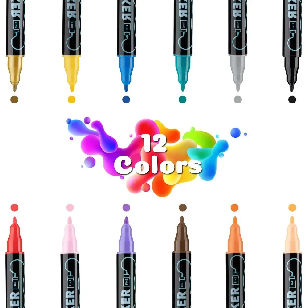 12/24/36/48 Colors Dual Tip Acrylic Paint Pens Waterproof DIY Crafts Marker Pen School Supplies Paint Markers