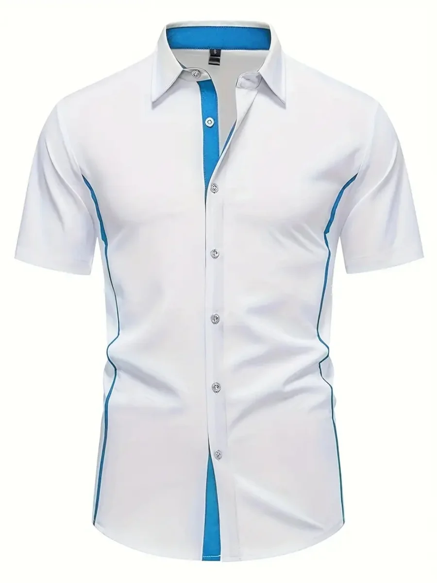 

Новая мужская цветная рубашка с короткими рукавами - летний повседневный многослойный мужской повседневный топ для офиса, социального и работы.