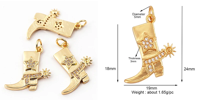 Cowboystiefel Sport Baseball Hantel Yoga Herren Zirkonia gepflasterter Stoff Charm Anhänger, 18K Gold Halskette Handwerk Schmuck Versorgung L99 – Detail 4