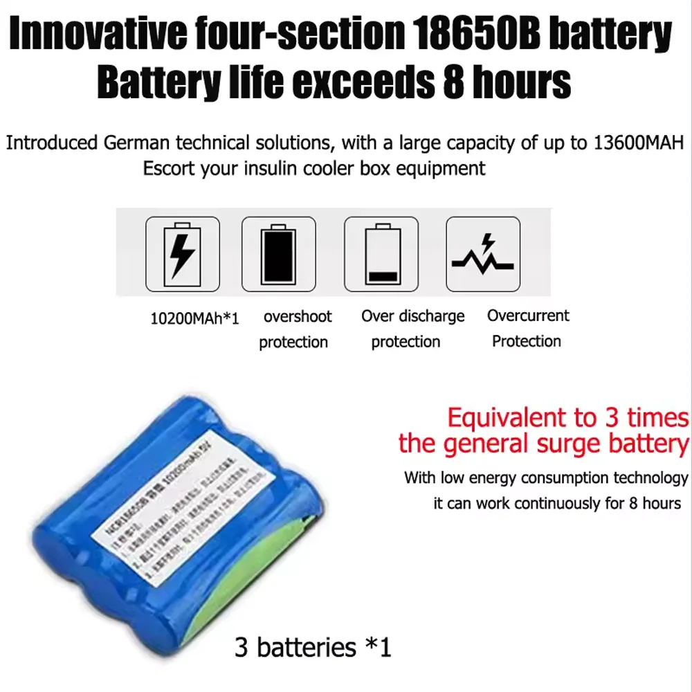 Batterie au lithium pour insuline portable, mini réfrigérateur indispensable, 5V, 10200mAh, batterie de remplacement en veille, accessoire de réfrigérateur