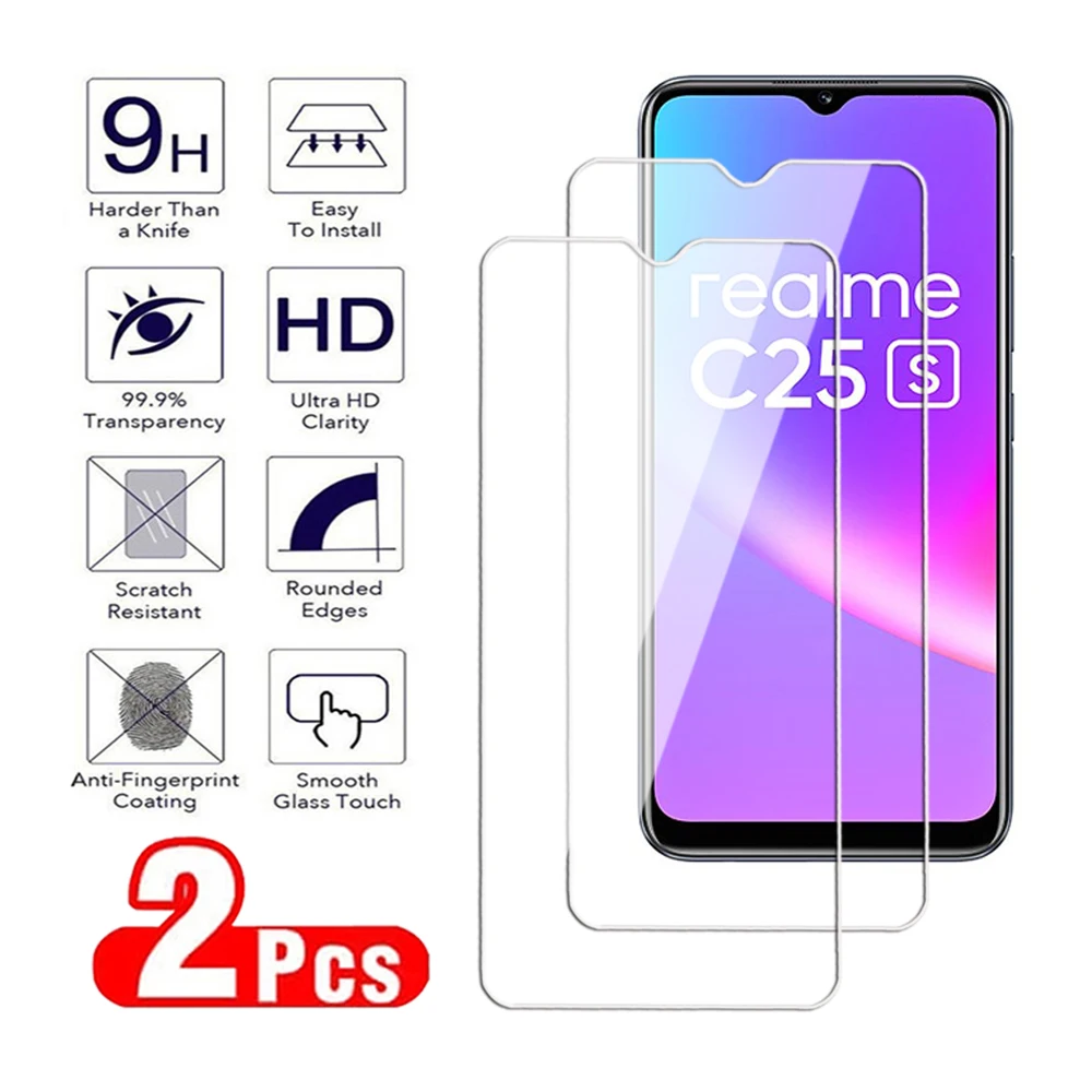 2Pcs Transparent Screen Protector For Realme C30 C31 C33 C35 C51 C53 C55 C20 C21 C25 Tempered Glass Realme C25s C30s glass Film