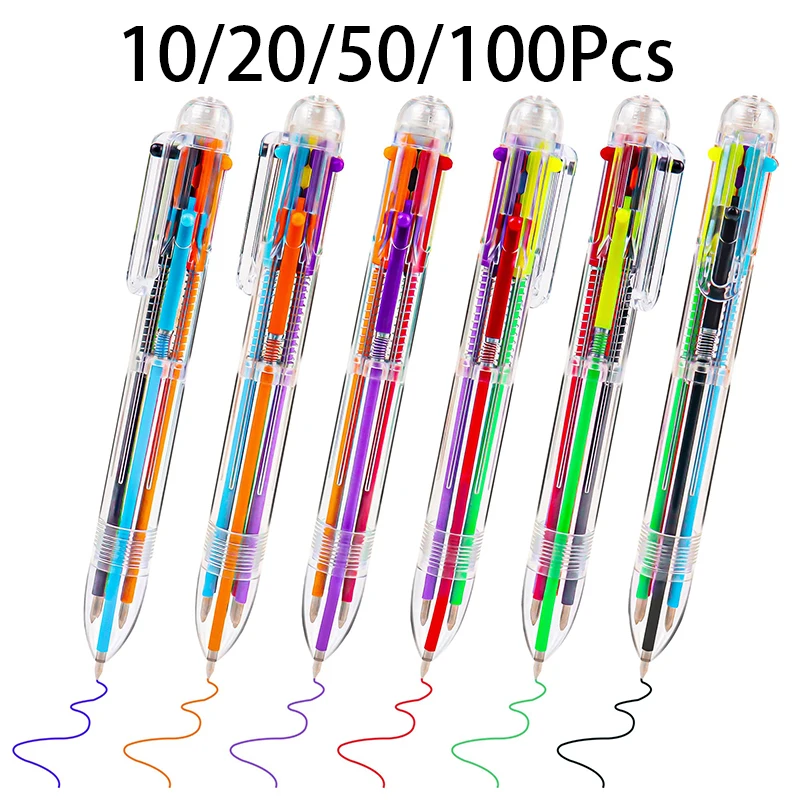 

10-100Pcs 1.0mm 6-in-1 Multicolor Ballpoint Pen 6 Colors Retractable Ballpoint Pens for Office School Supplies