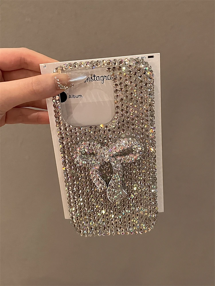 Luxury Glitter Rhinestones Bowknot Case for iPhone 16 14 Pro Max 15 3D Bling Shiny Phone Cover for iPhone 13 14 Plus 11 12 Cases