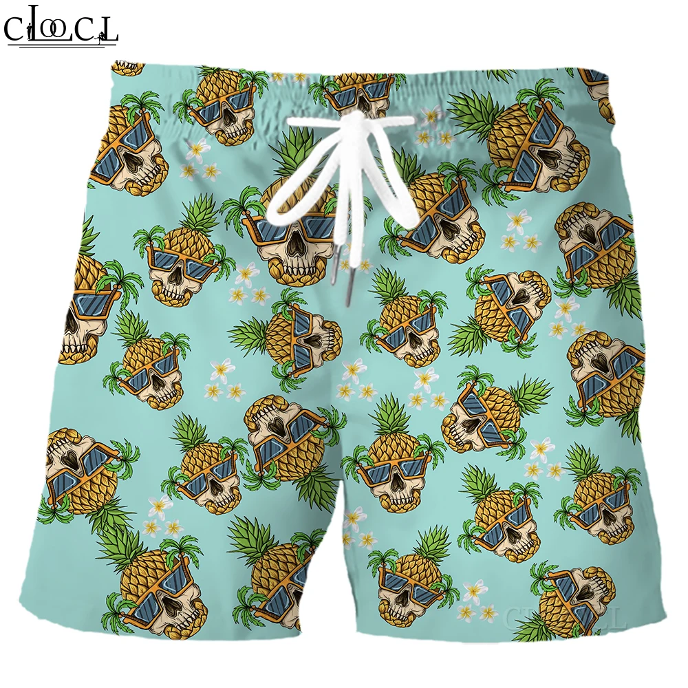 HXHawaiian Shorts Polynesian Skull Pineapple Leaves Printed Pants Elastic Pockets Beach Shorts Men Clothing Dropshipping