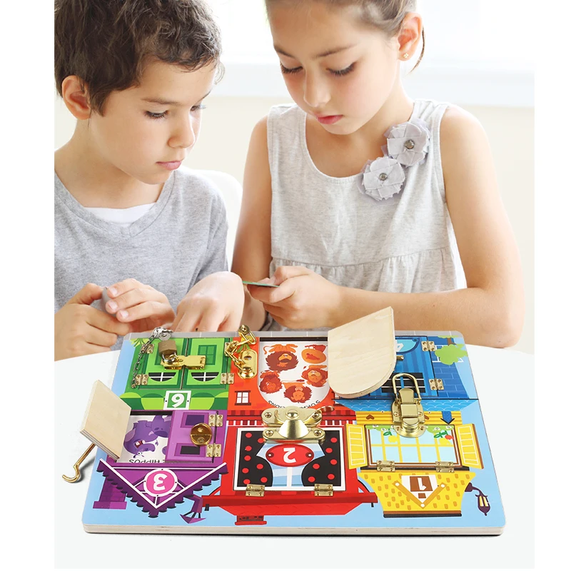 

Kids Learn To Unlock Busy Board Toys Montessori Unlock Game Self-Care Ability Training Preschool Children Educational Toys