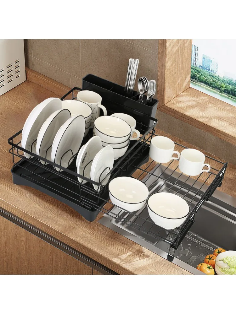 Retractable Dish Drying Rack Extra Large Dish Rack with Drainboard Utensil Holder for Countertop Over Sink Rustproof Expandable