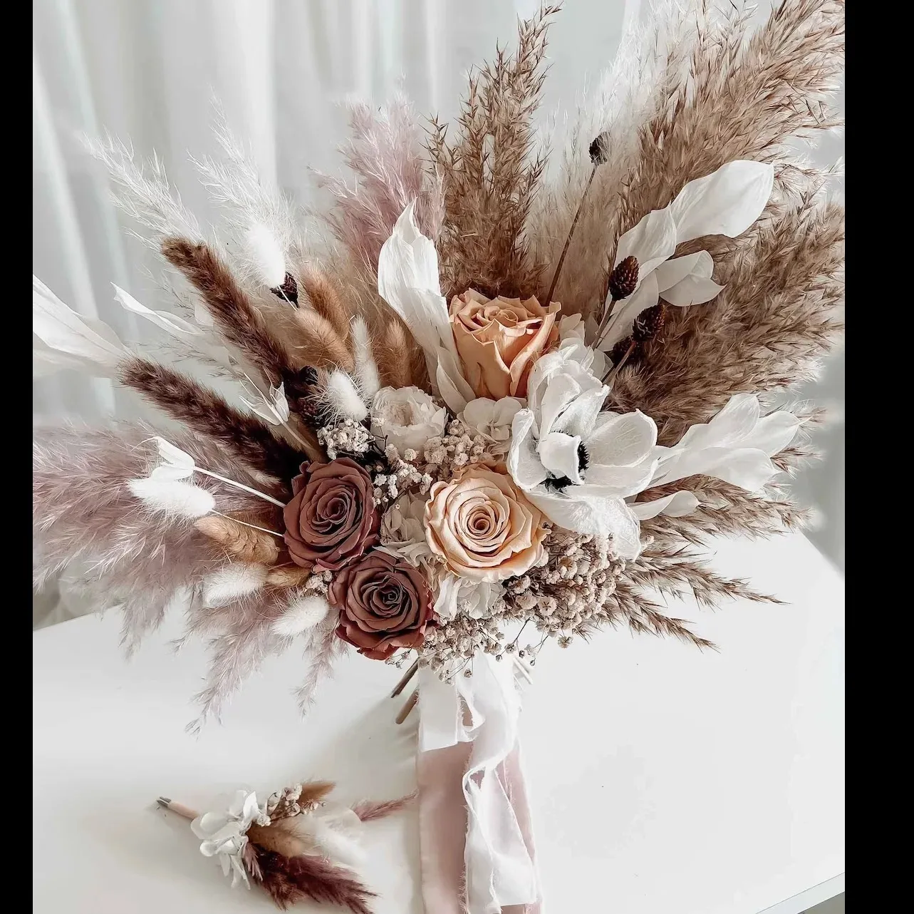 

Boho Bridesmaid Bouquet Dry Flowers Pampas Floral Arrangement Wedding Bouquets Anniversary Centerpieces Bridal Shower Home Decor