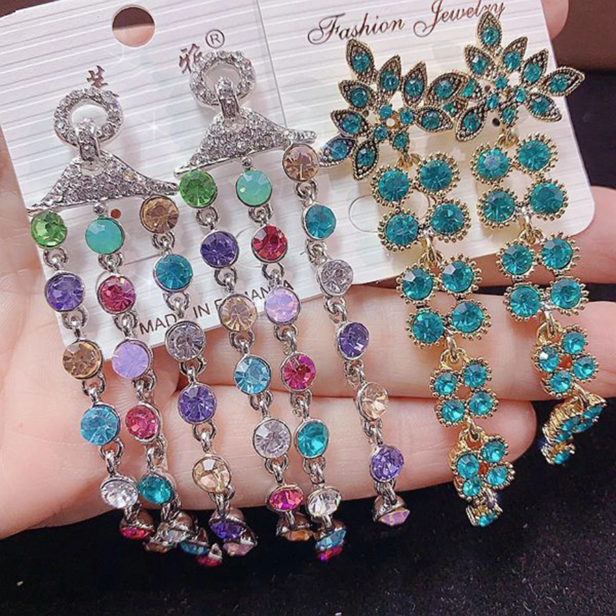 10 Pairs/Pack Luxury Gemstone Rhinestone Inlay Copper Alloy Ladies\' Earrings Elegant Vintage Mixed style Earrings Jewelry Gifts