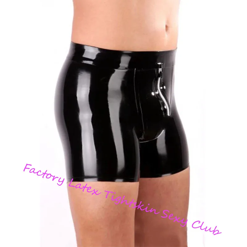 

Men's Latex Boxer with 2 Way Crotch Zip High Waist Underwear Short Pants Party Club Wear Male Costume Handmade