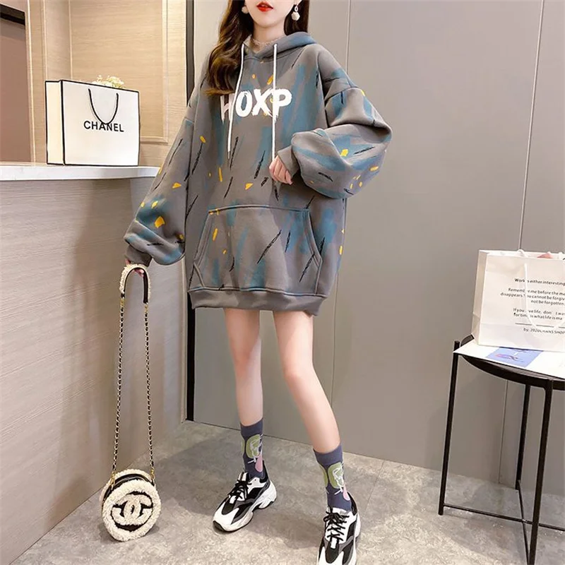 Spring Graphic Print Hooded Sweatshirts Pocket For Women Harajuku Hiphop Pullover Hoodies Sweat Shirts Oversize Baggy Ladies Top