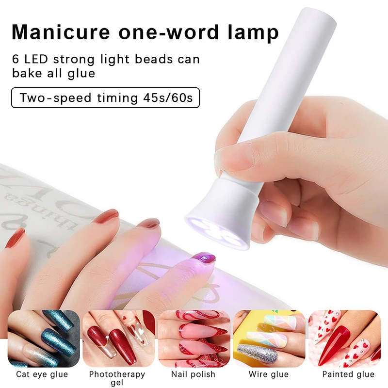 Portable Handheld UV LED Flashlight Nail Lamp 6 LED Beads Quick Dry USB Nail Dryer 18W Machine Nail Gel Dry Nail Art Tool