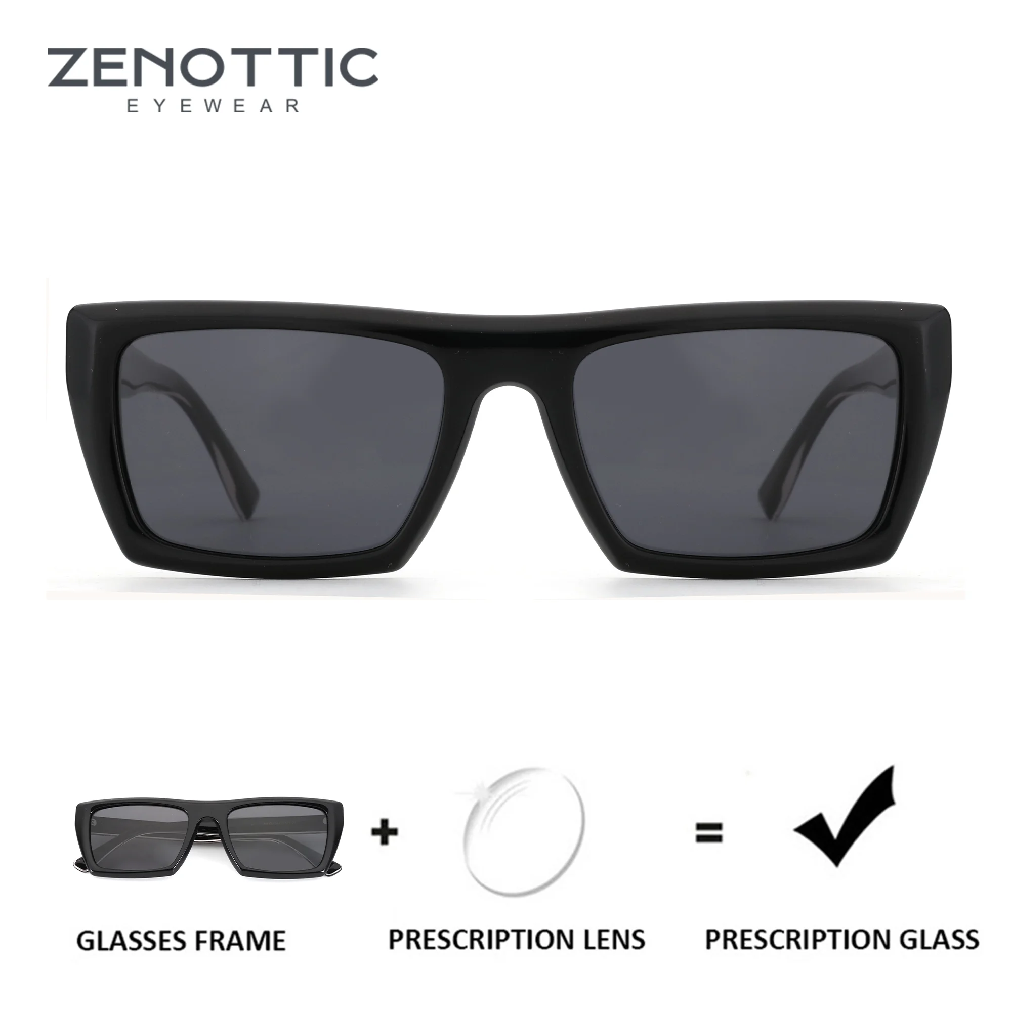 

ZENOTTIC Thick Acetate Frame Sunglasses for Men Prescription Polarized Lenses Square Shape M Size Durable Fashion Shades