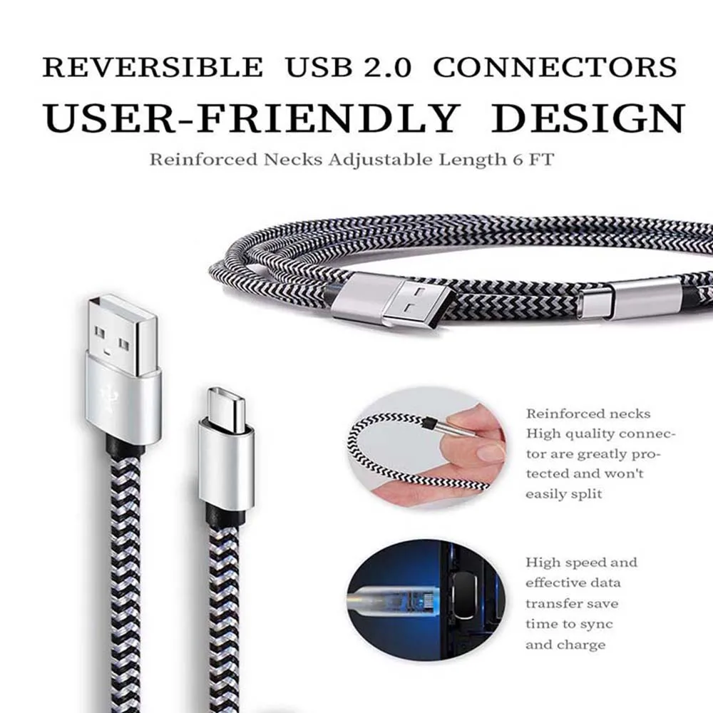 كابل USB A إلى النوع C خط الهاتف المحمول 2.4A شحن سريع من النايلون بيانات ميركو من النوع C سلك شاحن لهاتف Xiaomi 12 Samsung S22 Redmi #4