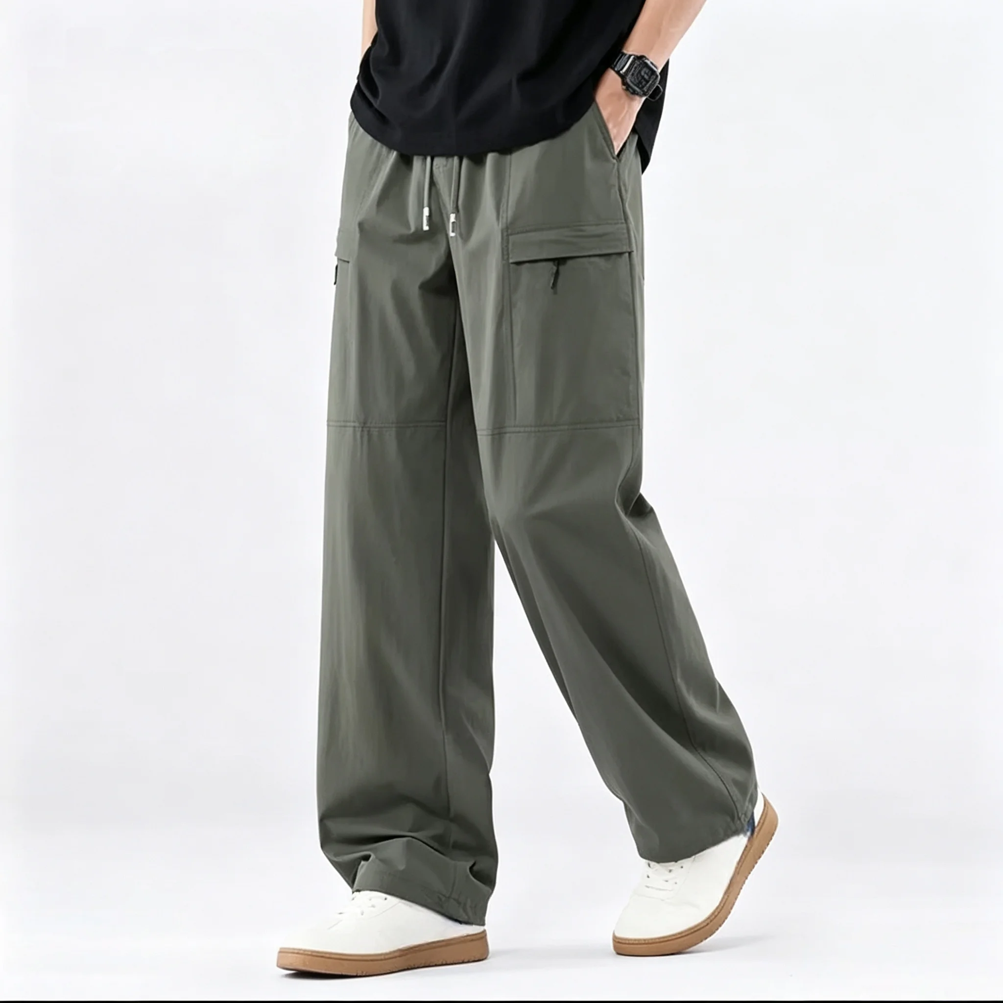 

Men Solid Color Pants New Summer Quick Dry Waterproof Work Pants Men Breathable Thin Loose Unisex Sports Commute Casual Pants