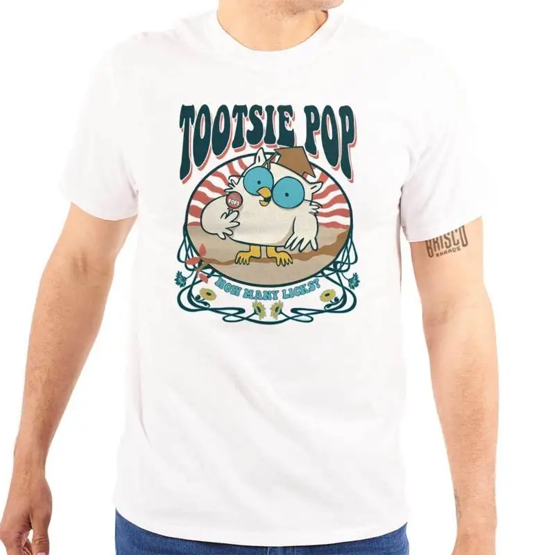 

Retro Tootsie Pop Mr Owl How Many Licks Womens or Mens Crewneck T Shirt Tee