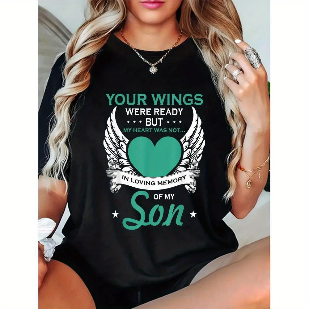 [Memoria de amor | Fijo faltante] Camiseta casual de manga corta | Mi corazón no estaba en la memoria amorosa, hijo desaparecido en el cielo