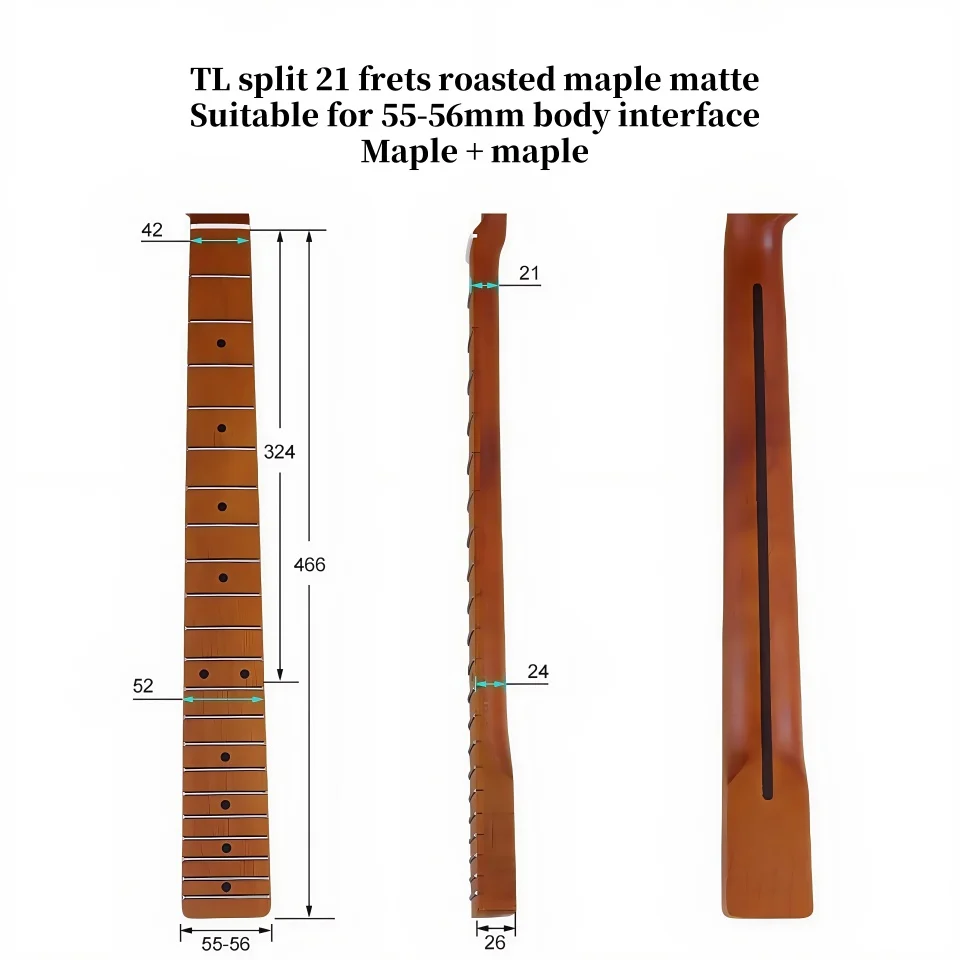 Split 21-fret roasted maple matte with back centerline guitar handle 5.5-5.6cm wide electric guitar neck instrument Accessories