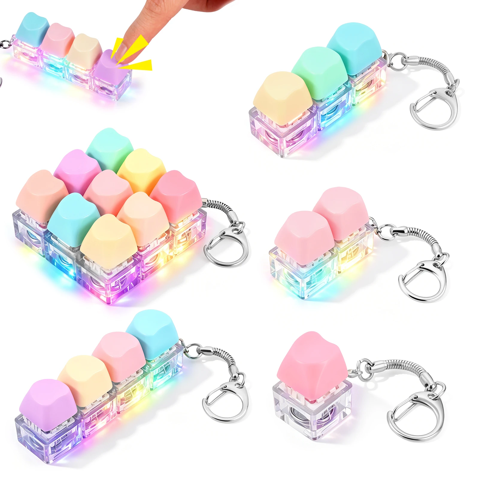 5/6Pcs Keys Finger Keyboard Keycap Stress Relief Fidget Toy Keychain Key Anxiety Relieving Clicker Finger Calming Keychain