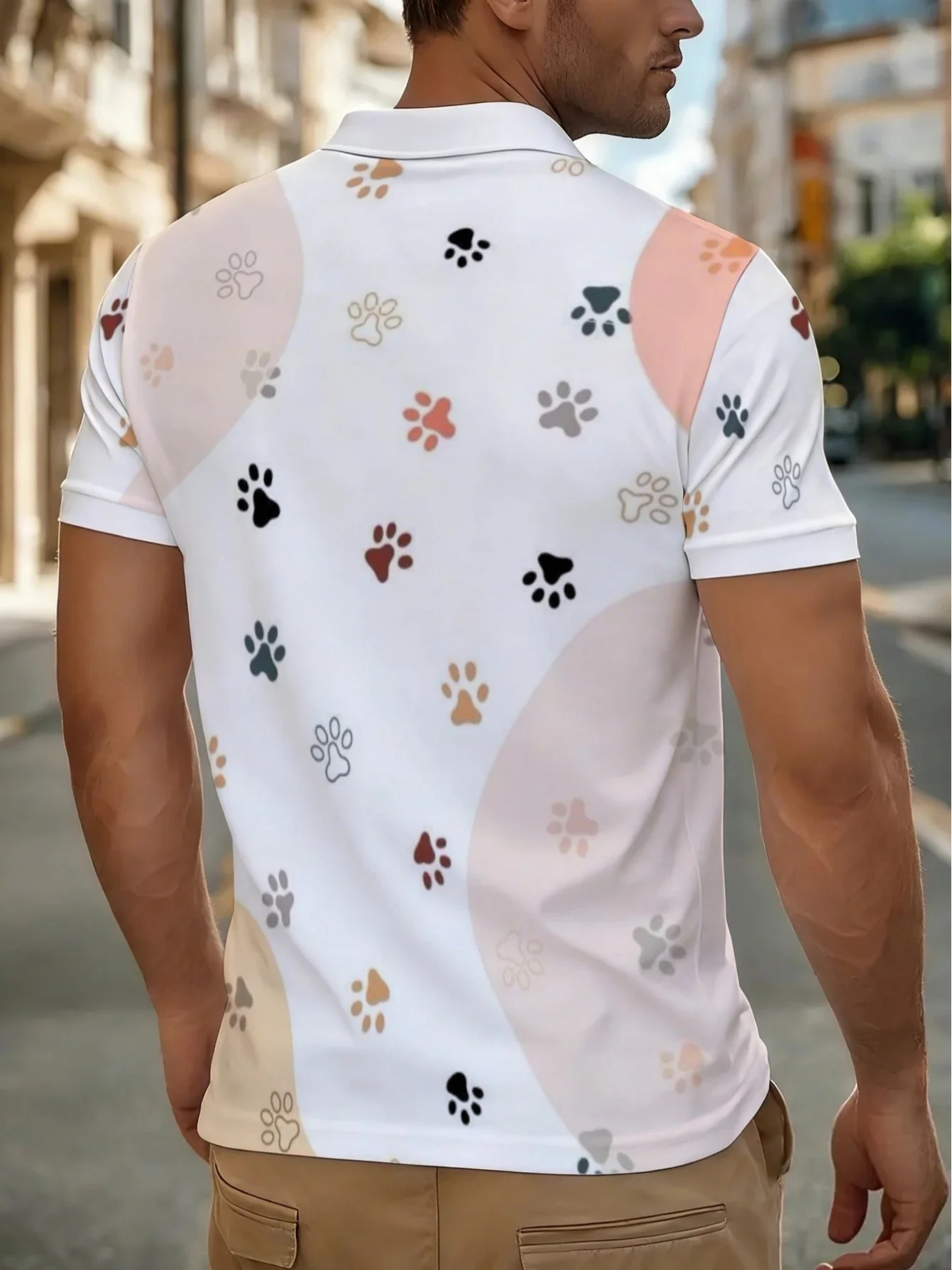 New men's short-sleeve polo shirt T-shirt, loose-fitting and tailored with printed patterns, versatile basic crew-neck top suita