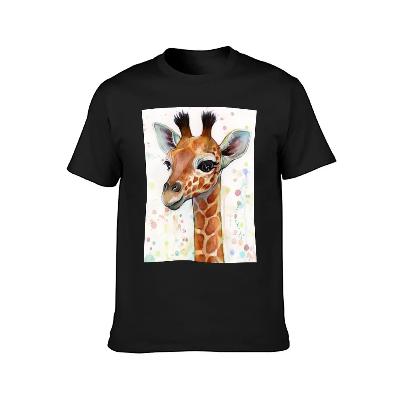 Baby Giraffe Watercolor Painting, Nursery Art T-Shirt anime stuff summer top black t shirts for men