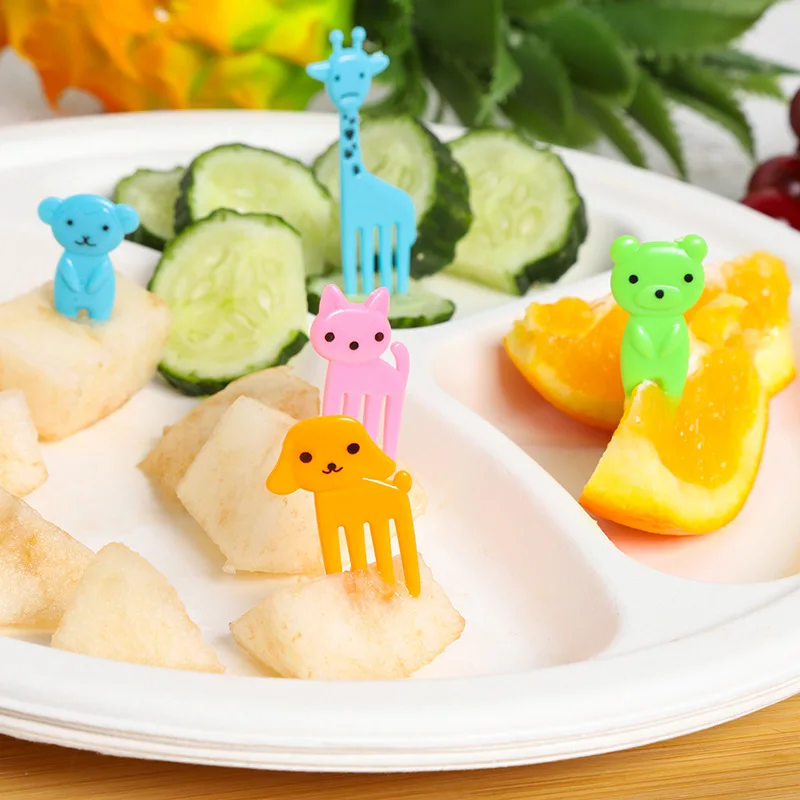 Animal Fruit Fork Food Grade Plastic Mini Cartoon Kids Cake Fruit Toothpick Bento Lunch Dessert Accessories Party Decor Supplies