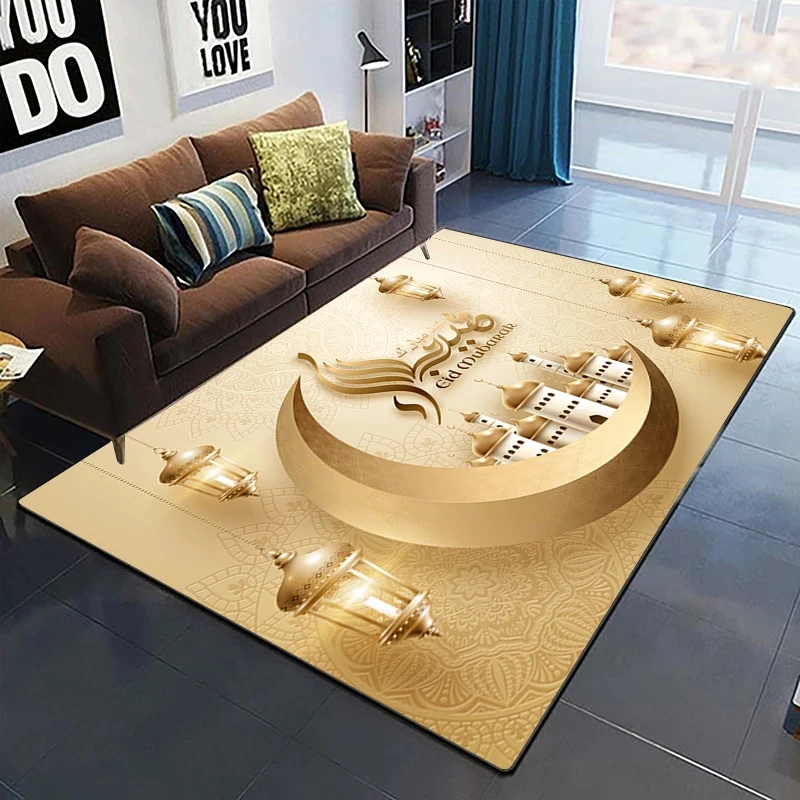 Muslim Prayer Mat Islamic Holiday Carpet Ramadhan Festival Rug Star Moon Print Doormat Living Room Sofa Floor Mat Bedroom Decor