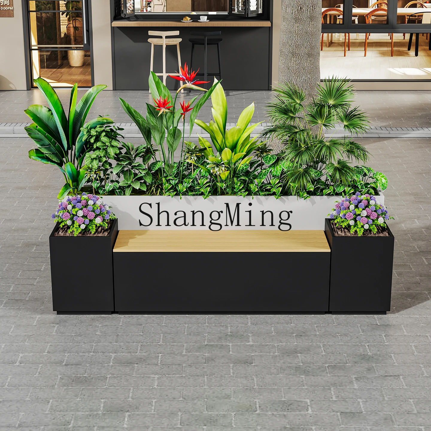 

SMOutdoor Flower Box and Stool Set Balcony Terrace Seat Courtyard Planting Flower Box Rectangular Stainless Steel Flower Bed
