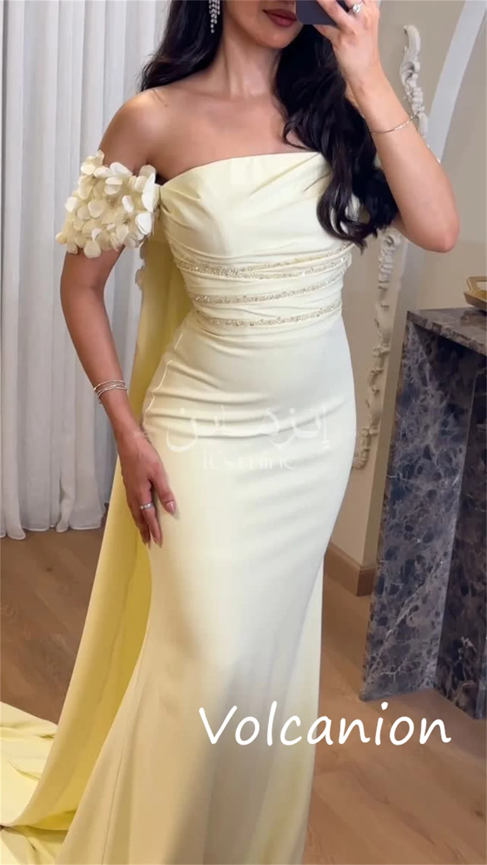 Customized Exquisite Jersey Sequined Pleat Trumpet Off-the-shoulder Long Dresses Bespoke Occasion Formal