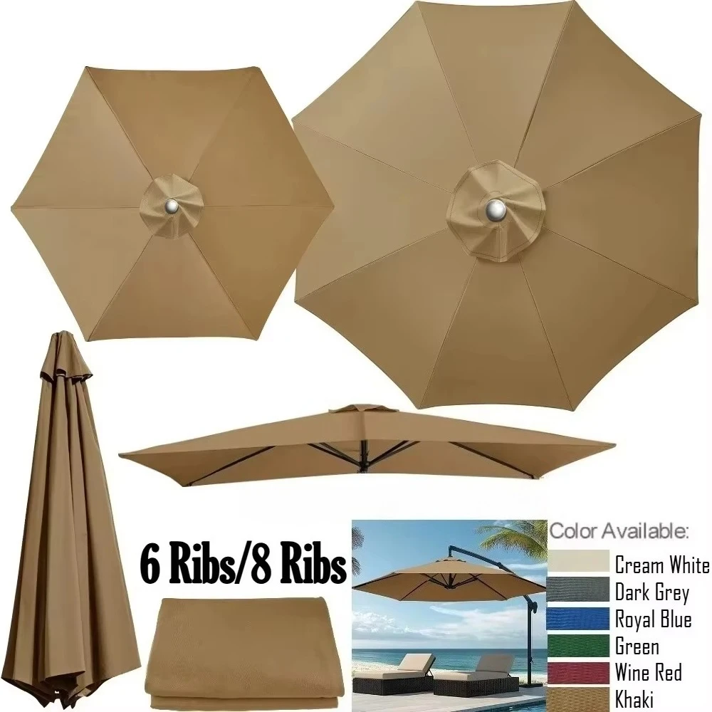Garden Patio Replaceable Umbrella Canopy Cover Waterproof Sunshade Parasol Top Cloth 2.7/3m For 6/8 Ribs UV Resistant