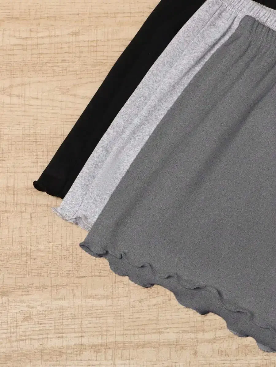 

3-Pack Women’s Spring Summer Solid Lounge Pants With Ruffled Hem And Elastic Waist