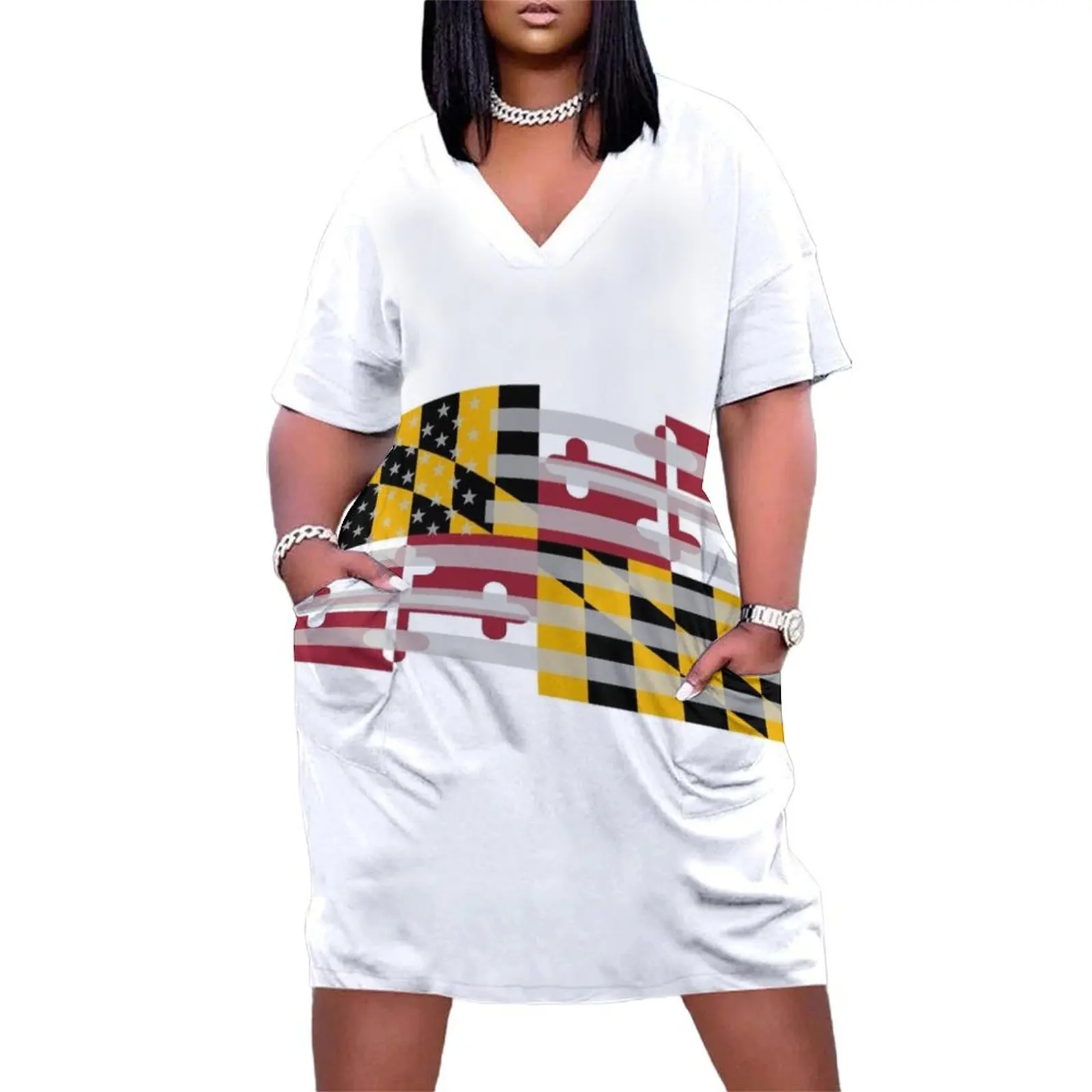 

Maryland USA State Flag design Loose Pocket Dress Summer dresses for women dresses for woman 2025
