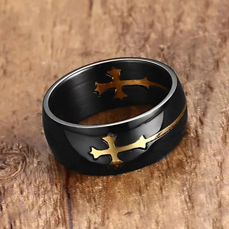 

Gold Silver Color Cross Ring for Women Men Black Stainless Steel Cool Ring Male Casual Charm Jewelry Wedding Band Separable Ring