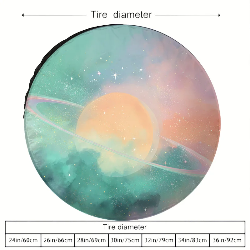 Dreamy Starry Sky Gradient Planet Pattern Polyester Fiber Car Tire Cover Suitable For Universal Spare Tire Protection