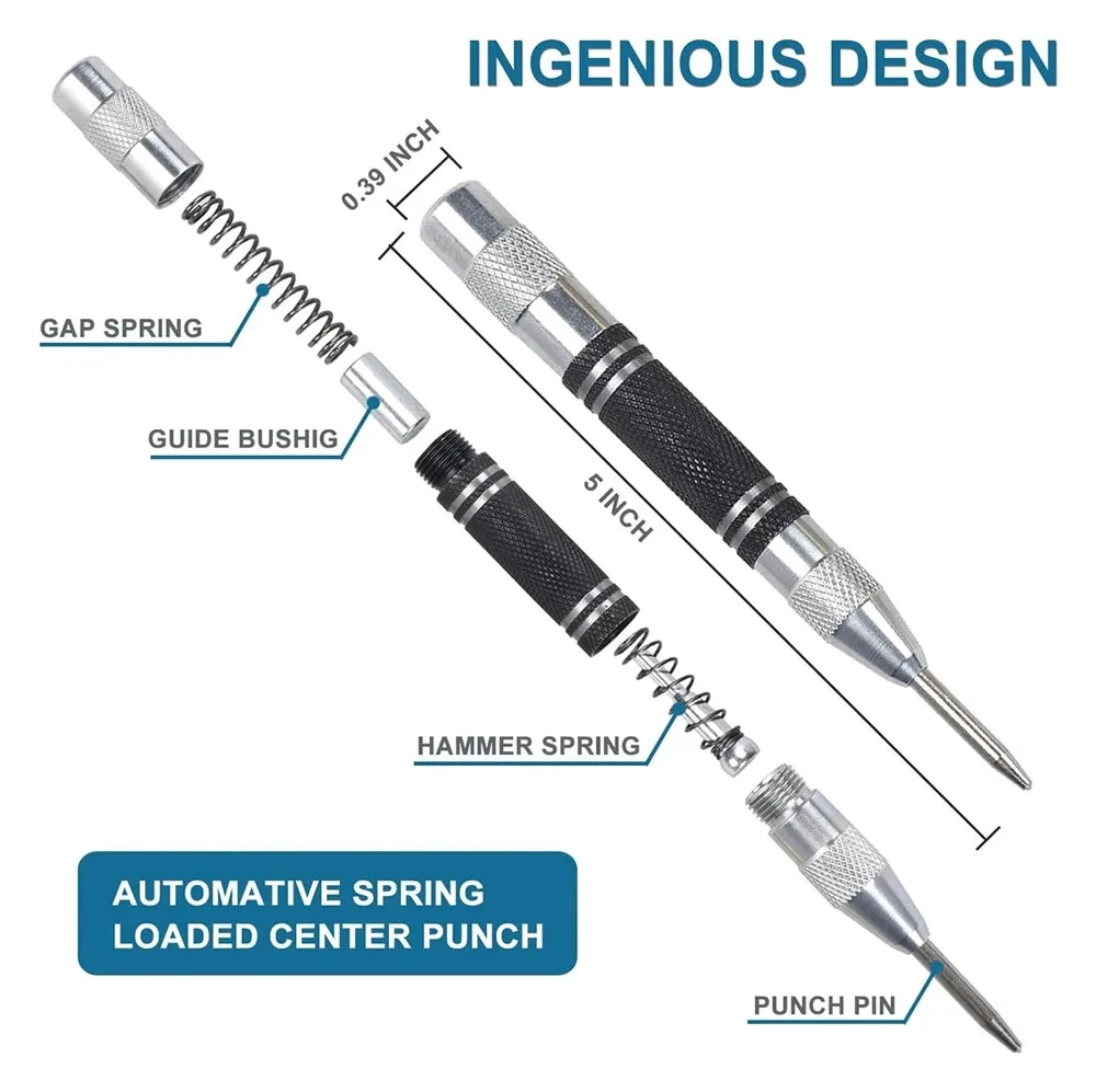 Automatic Centre Punch General Woodworking Metal Drill Adjustable Spring Loaded Automatic Punch Hand Tools for Metal Wood Glass