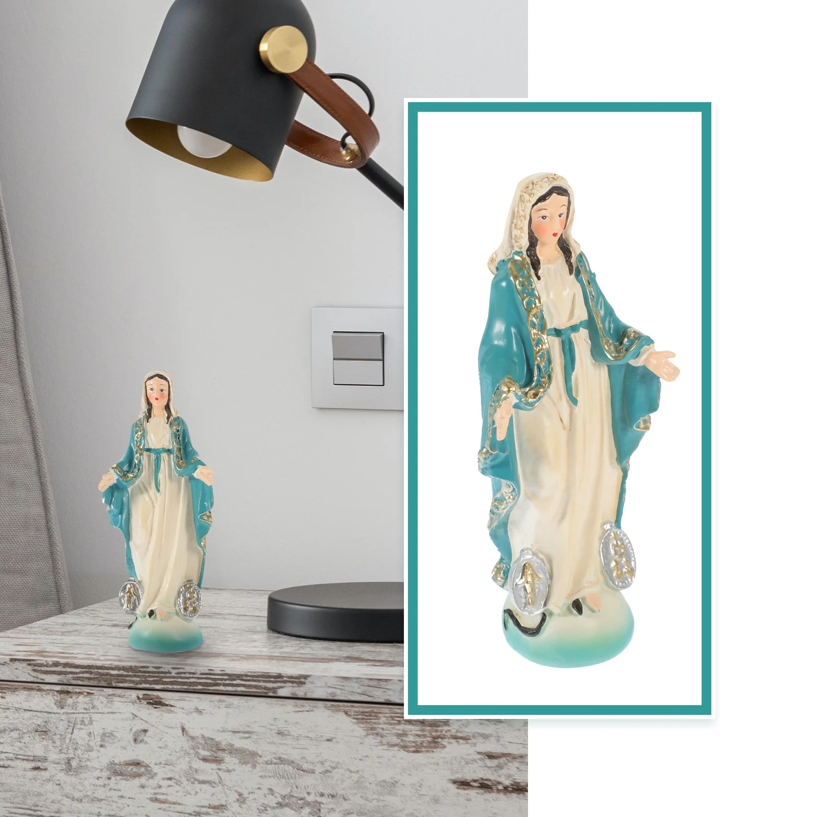 

Virgin Mary Statue Resin Craft Desktop Decoration Compact Size Religious Decor Miniature Mary Sculpture Resin Craft Decor