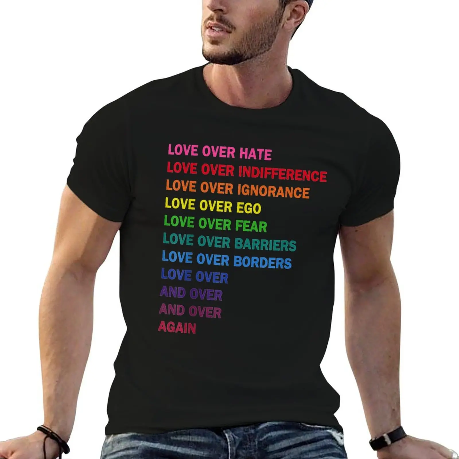T-shirt LGB « Love over Hate, Love over Indifference » pour tenue de tous les jours