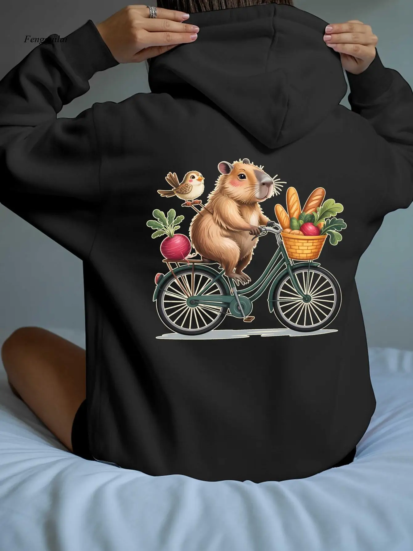 Lässiges Sweatshirt mit Rückendruck, modischer, trendiger Kapuzenpullover, warmes, lässiges Langarm-Sweatshirt für Herbst und Winter