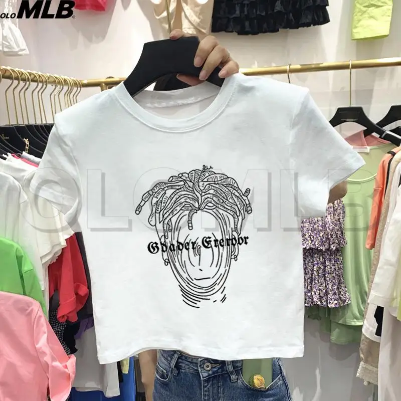 

Summer 2022 Grunge Slim Y2k Top Vintage Graphic Baby Tee emo Cute portrait graphic Women's Crop top Short Sleeve Kawaii harajuku