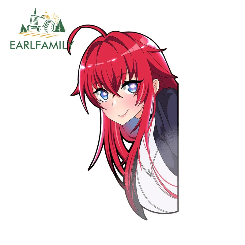 

EARLFAMILY Cute Peeker Rias Gremory Car Stickers Attractive Beautiful Red Hair Girl Graffiti Decal Sunscreen Car Accessories