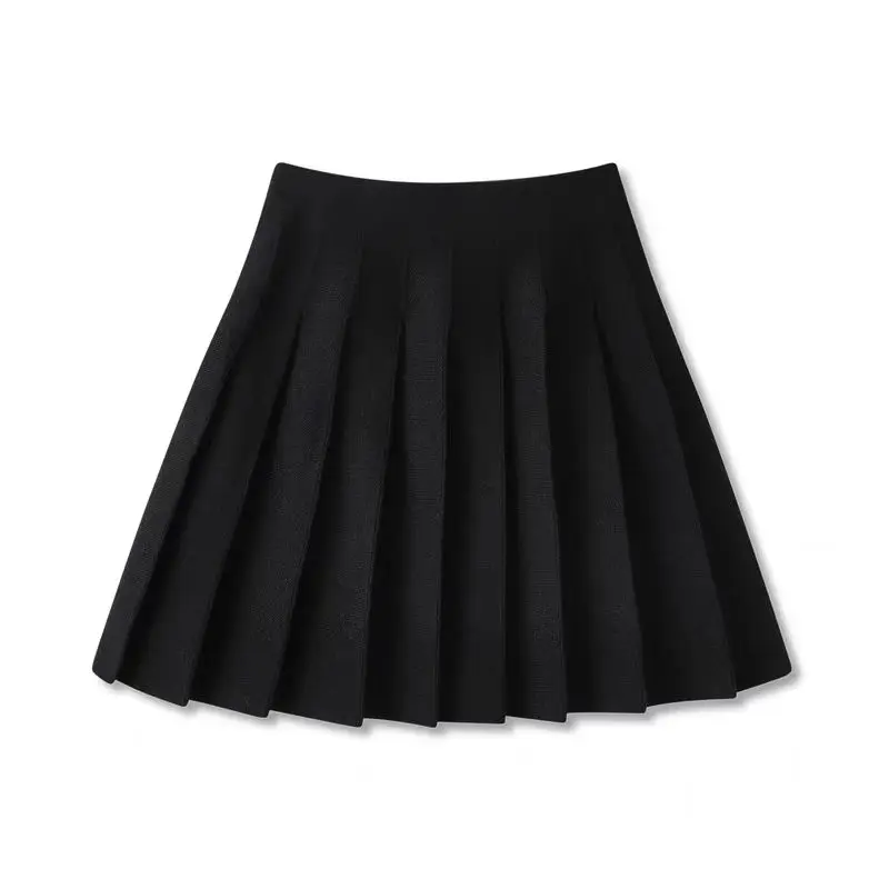 Women's Golf Spring/Autumn New Outdoor Sports Skirt Casual Versatile Solid Color Elastic Waist Knitted Half Skirt Folding Skirt