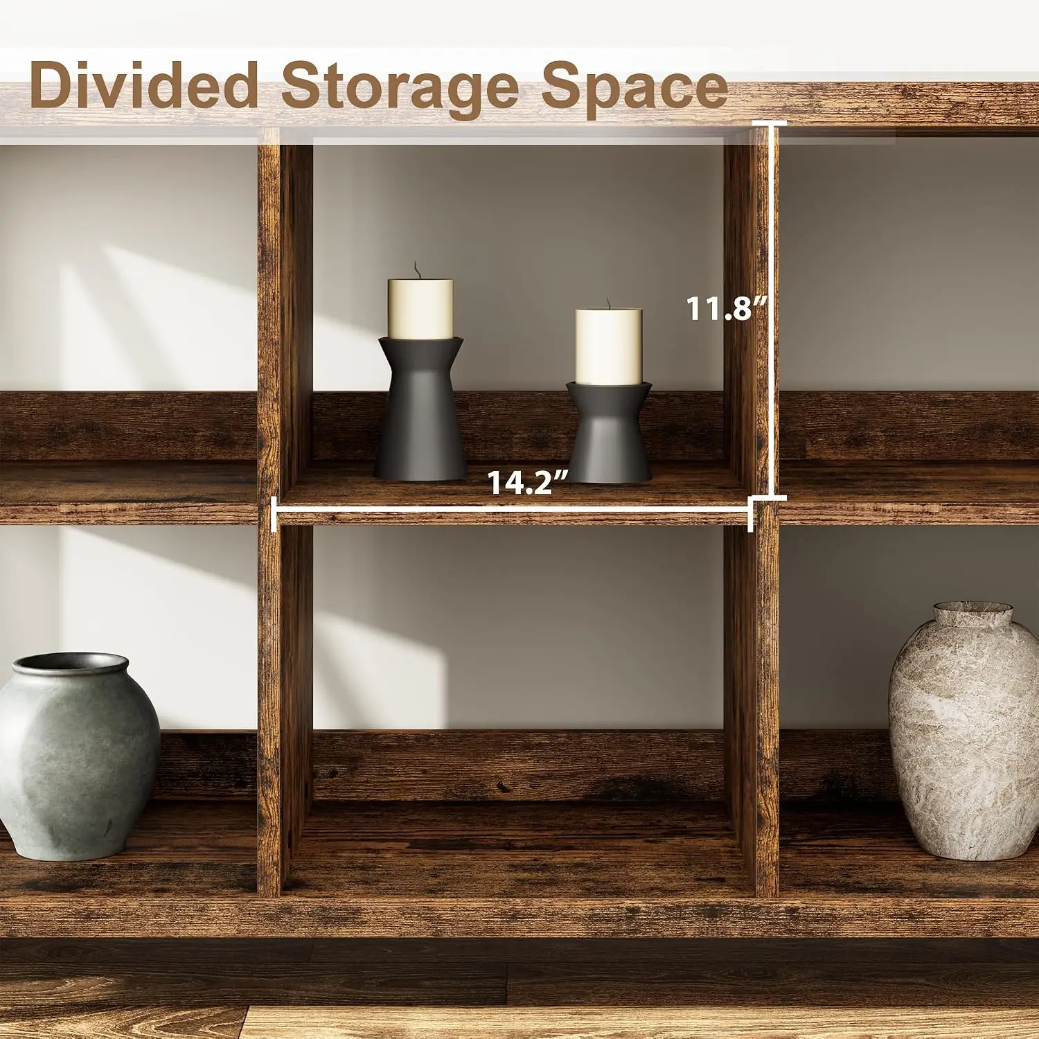 8-Cube Metal Frame Storage Bookshelf, 62 Inch Low Industrial Bookcase for Living Room Entryway Office, Brown, Customized
