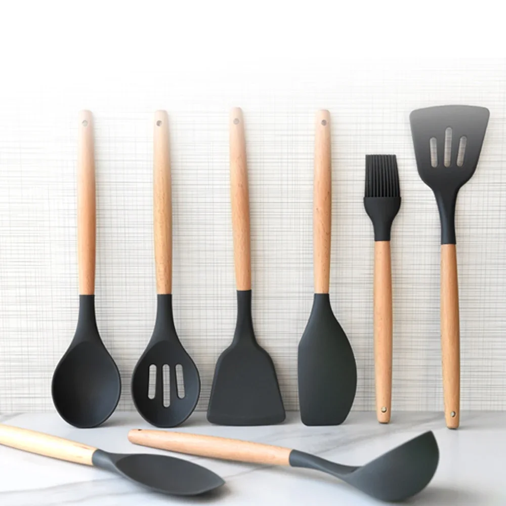 9/11/12Pc Silicone Kitchen Utensils Set Non-stick Spatula Shovel Wooden Handle Cooking Tools Utensilios Kitchen Accessories Tool