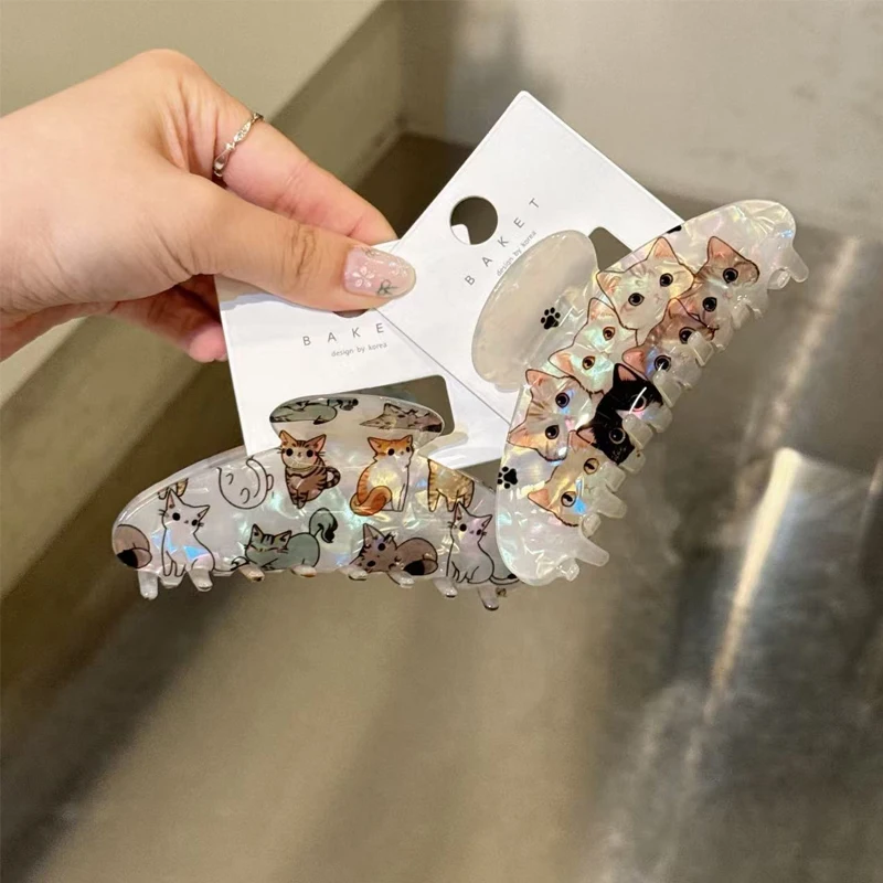 1pcs Cartoon Cat Print Hair Claw Clip Adorable Little Cat Hair Tail Clip Sweet Back of Head Bun Clip Stylish Hair Accessory