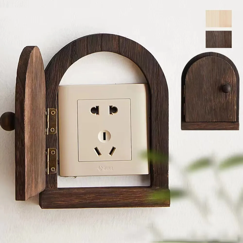 Wooden Switch Protective Cover Pasted Household Socket Decorative Frame Wall Mounted Button Box Shock Proof Case Living Room