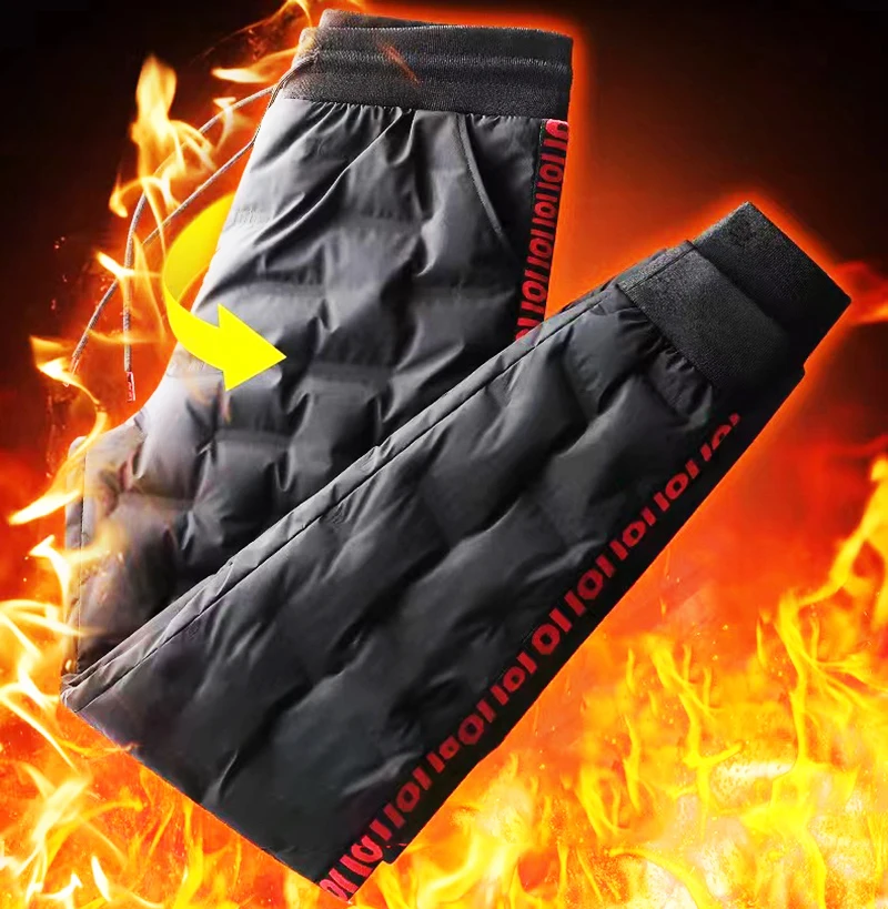 Men Thickened Lamb Down Sanitary Pants Winter Outdoors Windproof Cold Resistant Plush Pants Large Size Warm Down Cotton Pants