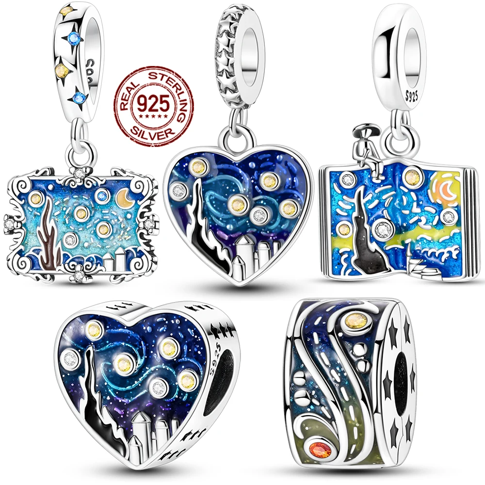 Hot Sale New 925  Sterling Silver Van Gogh Starry Sky Series Pendant Charms Jewelry Fit Original 925 Bracelet For Women DIY Gift